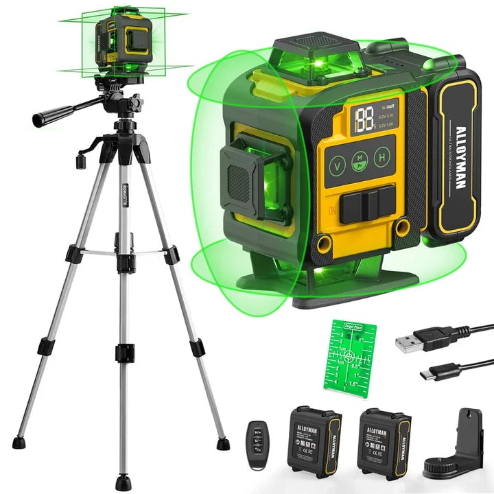 Alloyman 4x360° Green Laser Level Kit with Tripod