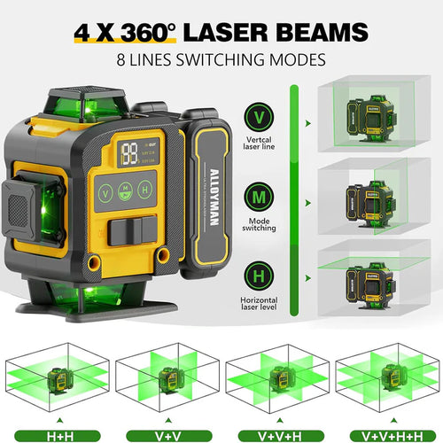 Alloyman 4x360° Green Laser Level Kit with Tripod