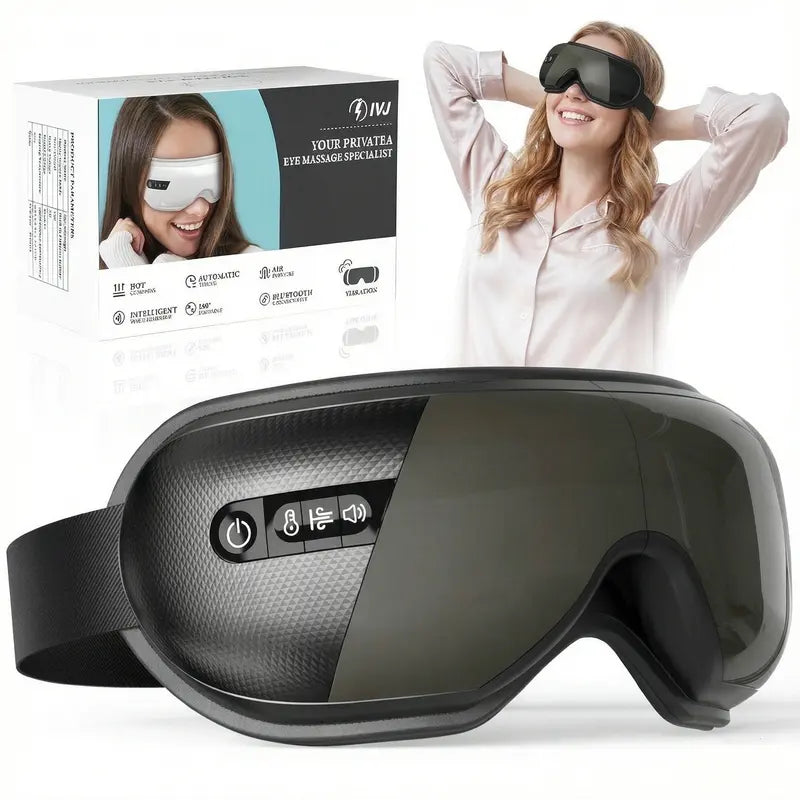 Rechargeable Eye Massager with Heat, Balloon Air Compression & Bluetooth Wireless Music, Foldable Portable Design, Ideal for Gamers, Students, Office Workers, Perfect Gift for Family & Friends