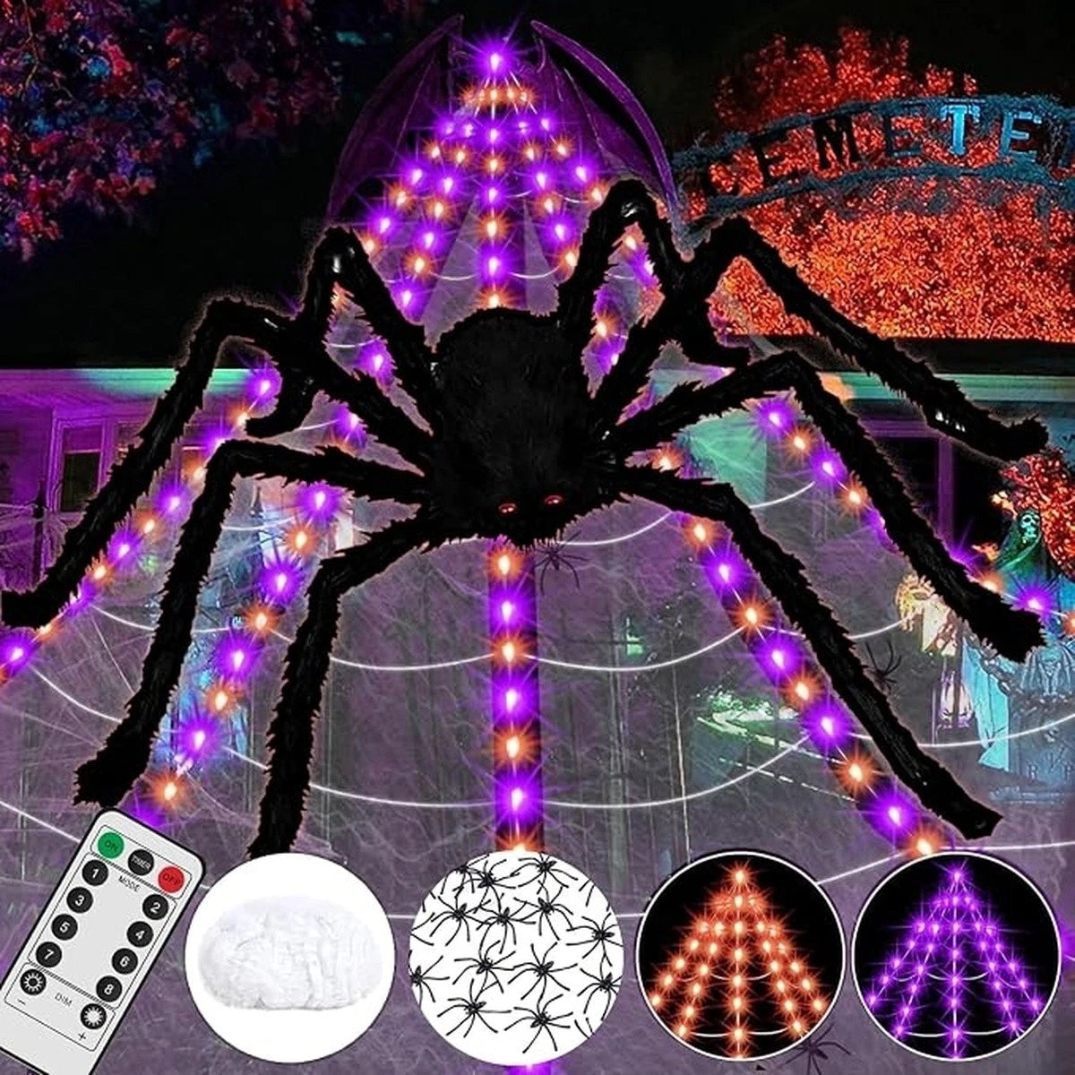 It's free to sell on eBay Excludes Vehicles and business sellers Sell one like this Sell something else  Share Halloween 200cm Giant Spider + 5M LED Spider Web Outdoor Garden Decoration Set