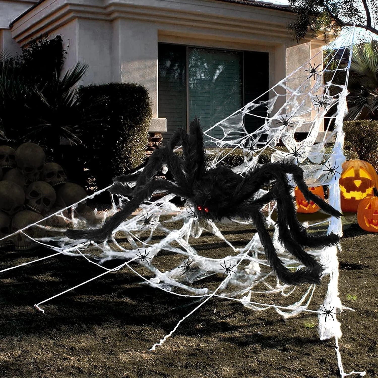 It's free to sell on eBay Excludes Vehicles and business sellers Sell one like this Sell something else  Share Halloween 200cm Giant Spider + 5M LED Spider Web Outdoor Garden Decoration Set